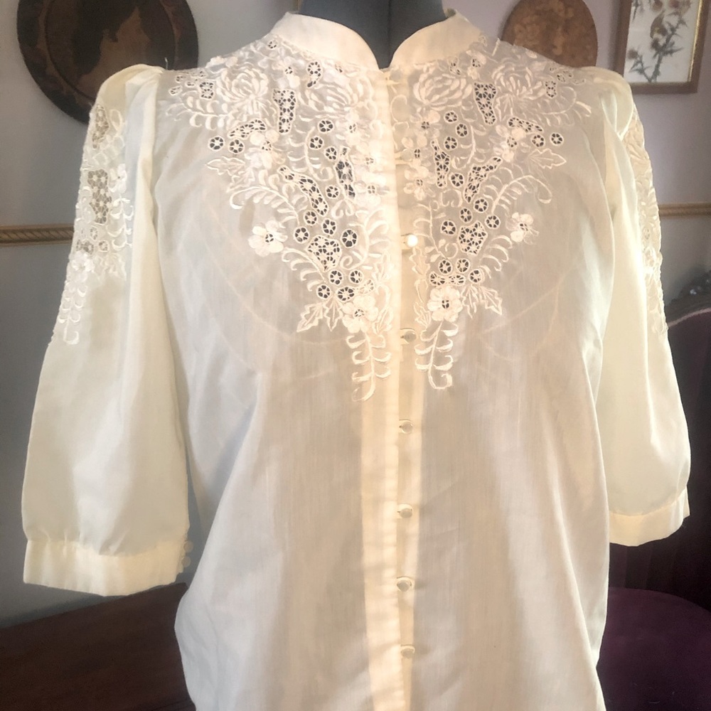 Cream Embroidered Vintage Blouse